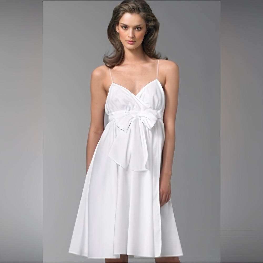 DVF Diane Von Furstenburg Poplin Bow Tank Dress Womens 6 White Sundress‎ Preppy